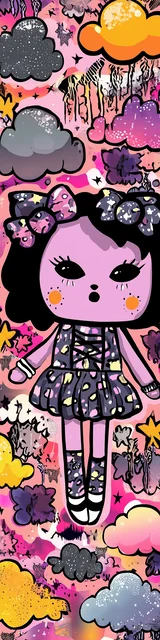 Free kawaii cats bookmark featuring a pink cloud cat with ribbon hair